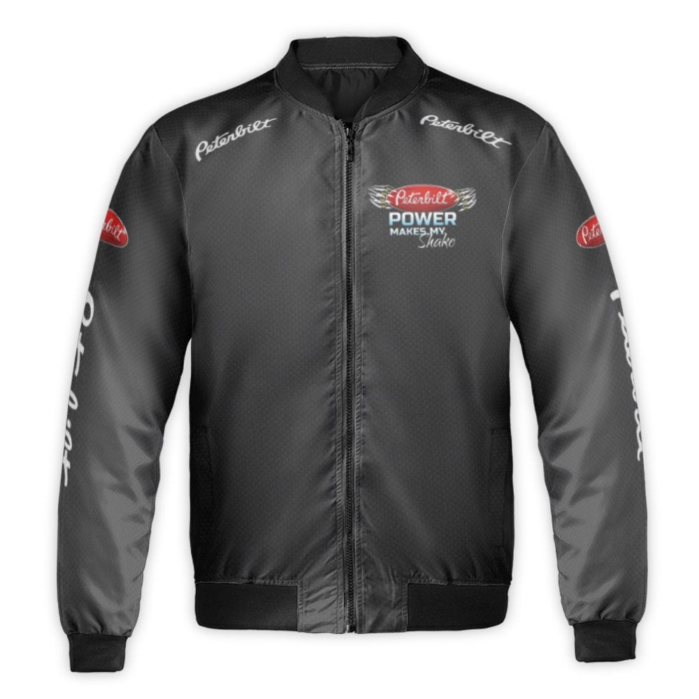 Peterbilt Trucker Bomber Jacket | Semi Truck Power Graphic Print | Durable Nylon Windproof Outerwear | Premium Gift for Profe