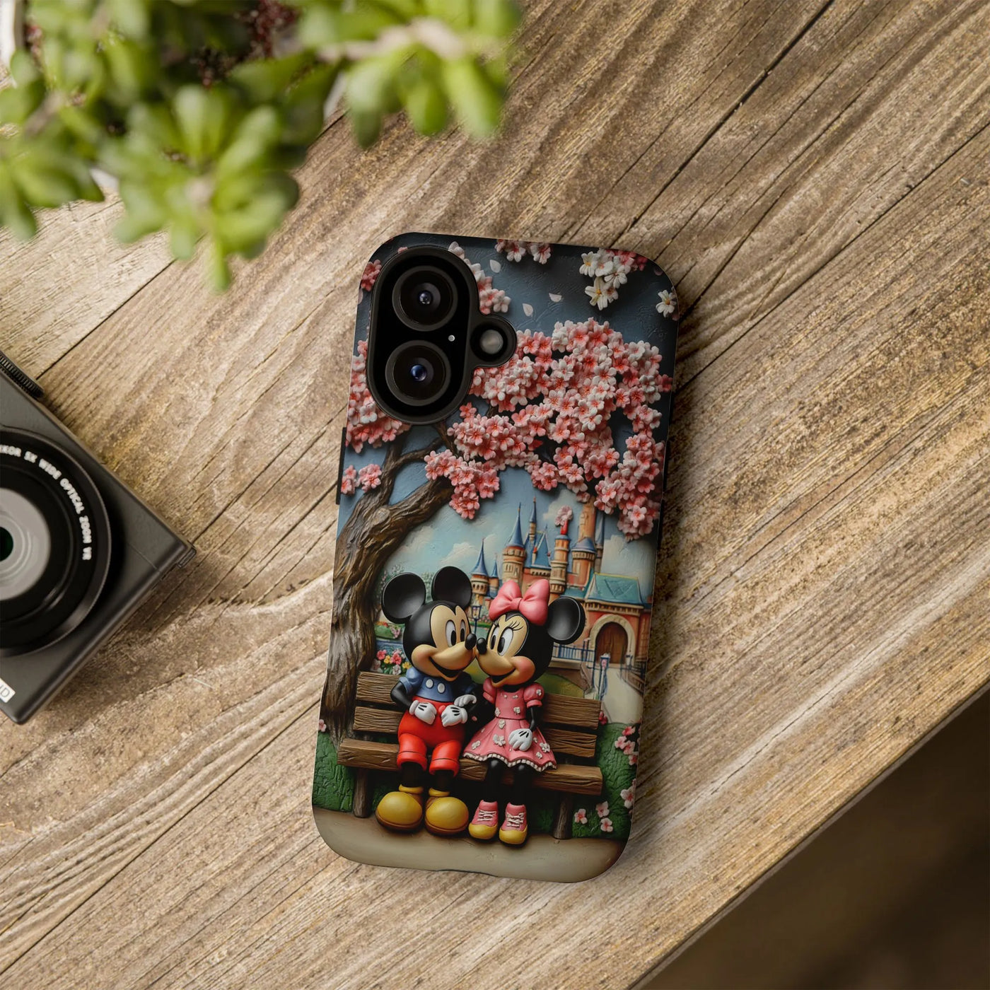 Cartoon Mouse Couple iPhone Case | Cherry Blossom Castle Design | Dual-Layer Polycarbonate | Premium Protective Gift for Disn