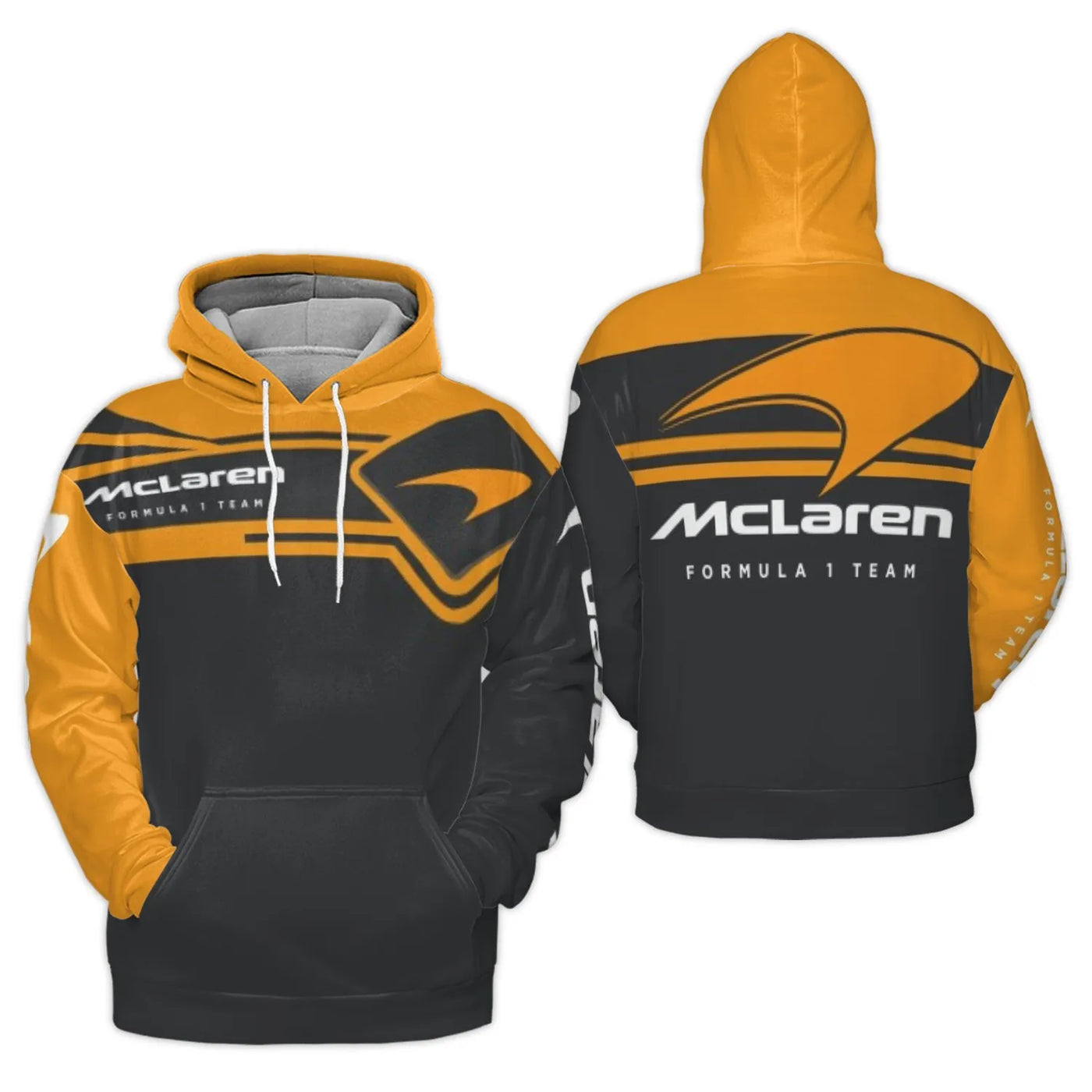 McLaren F1 Team Hoodie | All-Over Print Racing Sweatshirt | Premium Polyester Brushed Fleece | Limited Edition Formula 1 Appa