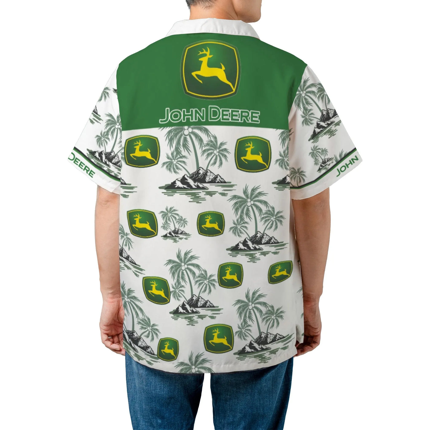 Green Tractor Hawaiian Shirt | Tropical Farming Logo & Palm Tree Print | Lightweight Aloha Beach Shirt | Unique Gift for Farm
