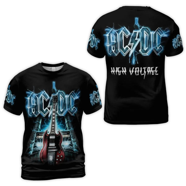 Hard Rock Band Graphic T-Shirt | Electric Guitar Lightning Print | Premium Polyester Blend Jersey | Music Fan Gift Idea