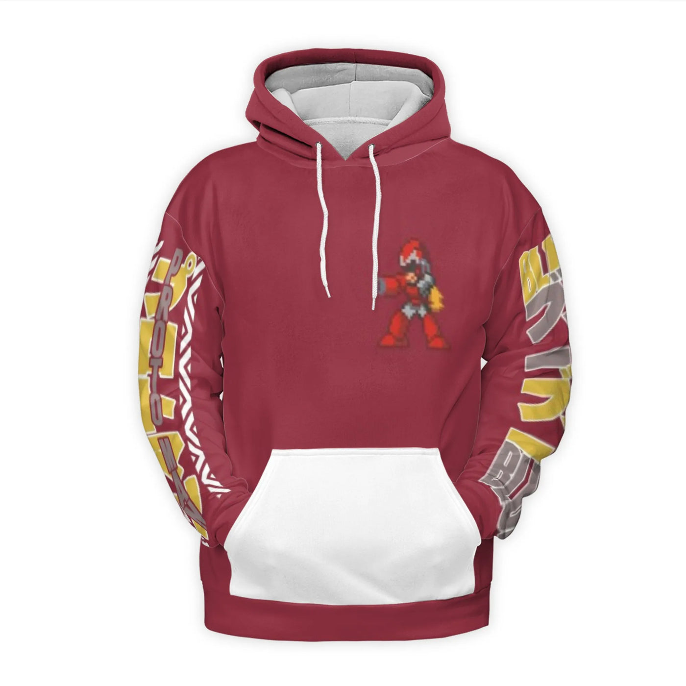 Retro Gaming Anime Hoodie | Proto Man Mega Man Graphic Design | Premium Polyester Brushed Fleece | Unique Gift for Gamer Fans