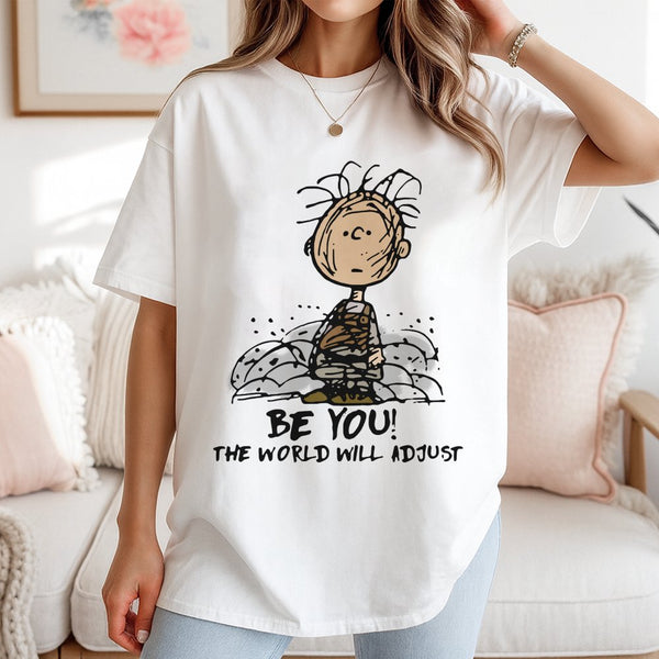 Be You The World Will Adjust Graphic T-Shirt | Retro Cartoon Inspired Sketch Design | 100% Cotton Premium Tee | Unisex Gift f