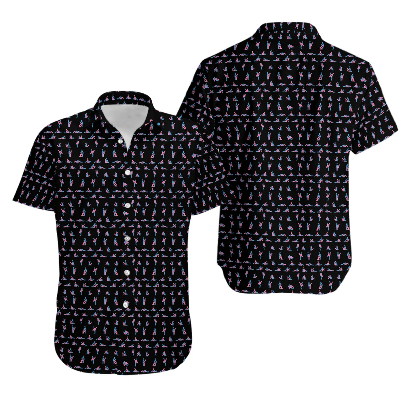 Stick Figure Print Hawaiian Shirt | Fun Pattern Camp Collar | Lightweight Summer Fabric | Unique Gag Gift For Adults