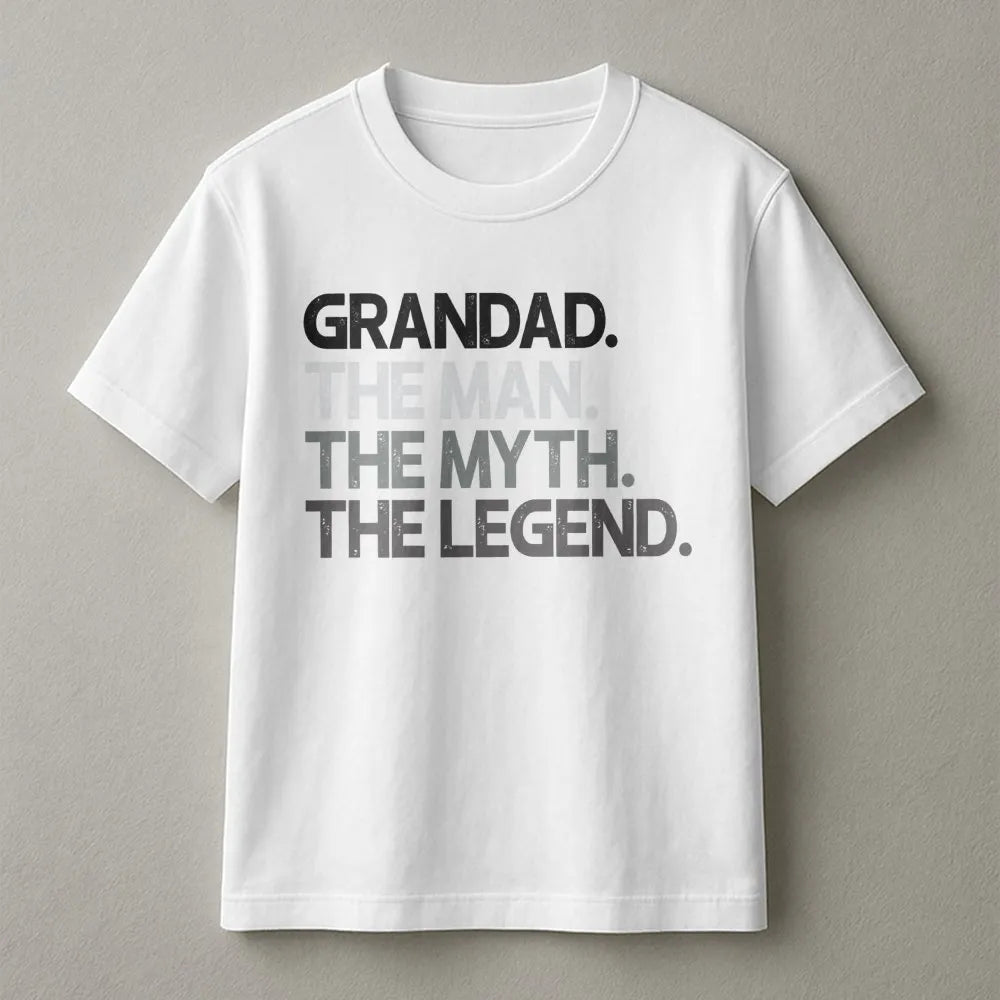 Grandad The Man The Myth The Legend T-Shirt | Vintage Graphic Print | 100% Cotton Premium Comfort | Funny Gift for Grandpa, F