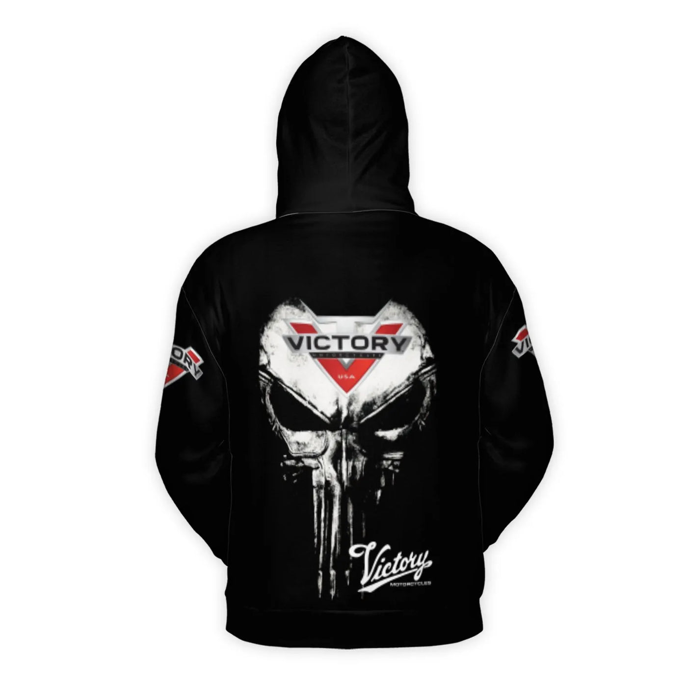 Victory Motorcycles Hoodie | Punisher Skull Graphic Print | Premium Polyester Fleece | Biker Gift for Men and Women