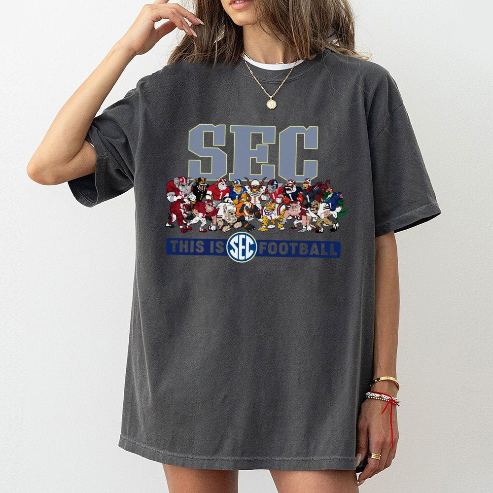SEC Football Mascots T-Shirt | Vintage College Game Day Graphic Tee | Premium 100% Cotton Apparel | Gift for College Sports F