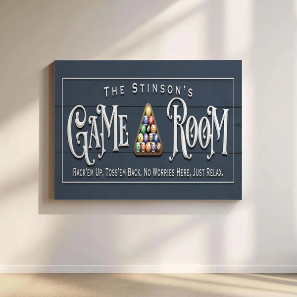 Personalized Game Room Canvas Sign | Billiards Pool Hall Wall Art | Premium Gallery Wrap Decor | Custom Man Cave Gift for Him
