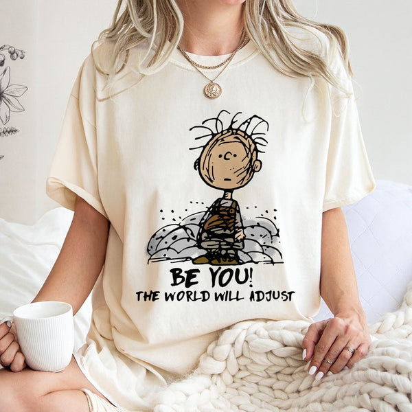 Be You The World Will Adjust Graphic T-Shirt | Retro Cartoon Inspired Sketch Design | 100% Cotton Premium Tee | Unisex Gift f