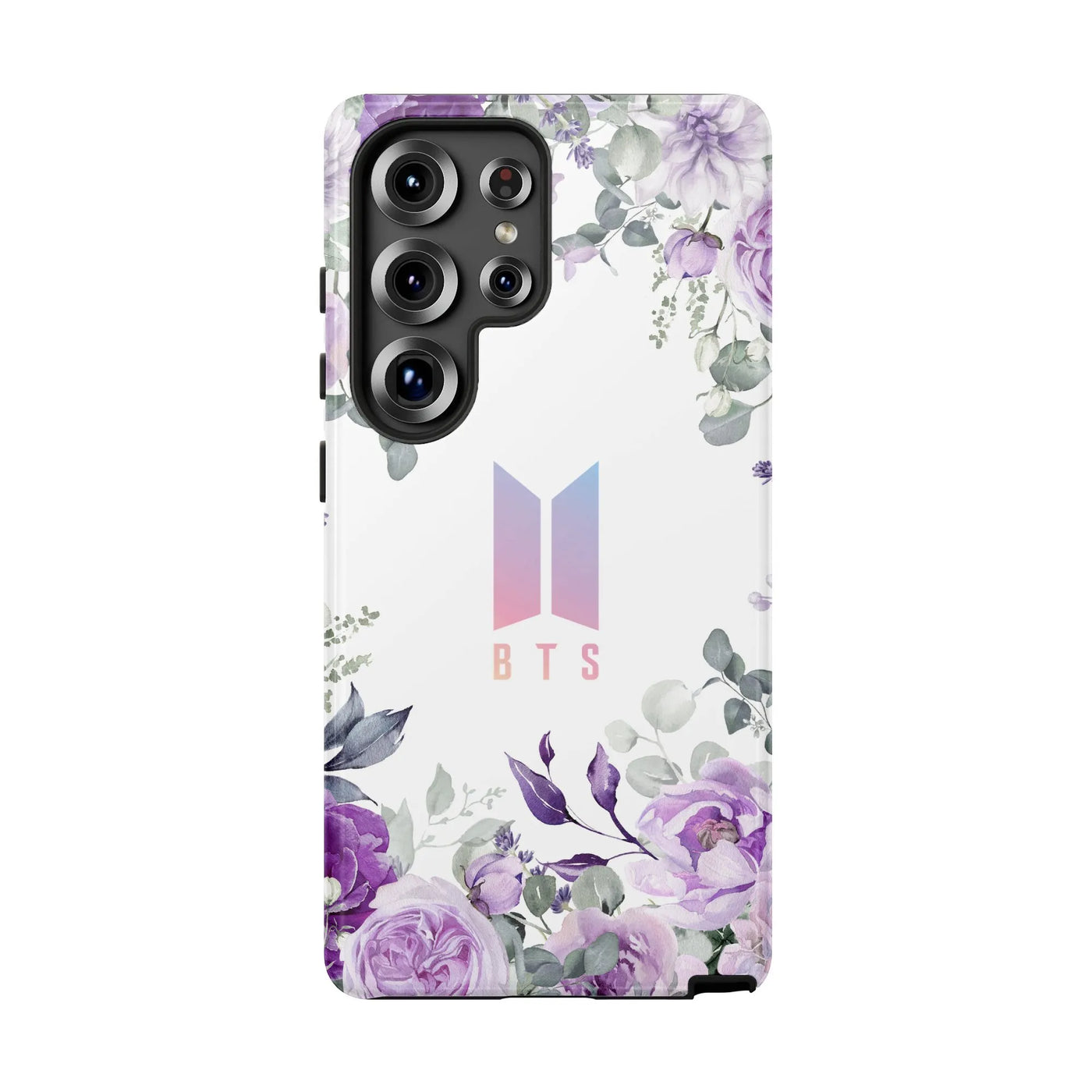BTS Logo Samsung Phone Case | Purple Floral Botanical Print | Dual-Layer Polycarbonate Shell | K-Pop Fan Gift For Galaxy S21 