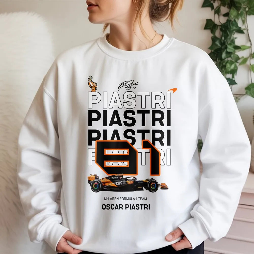 Oscar Piastri F1 Sweatshirt | McLaren Racing 81 Graphic Tee | Premium Cotton Blend | Motorsport Gift for Formula 1 Fan