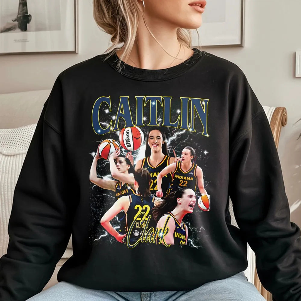 Caitlin Clark Sweatshirt | Retro 90s Basketball Graphic | Premium Cotton Blend Crewneck | WNBA Indiana Fever Fan Gift for Bas