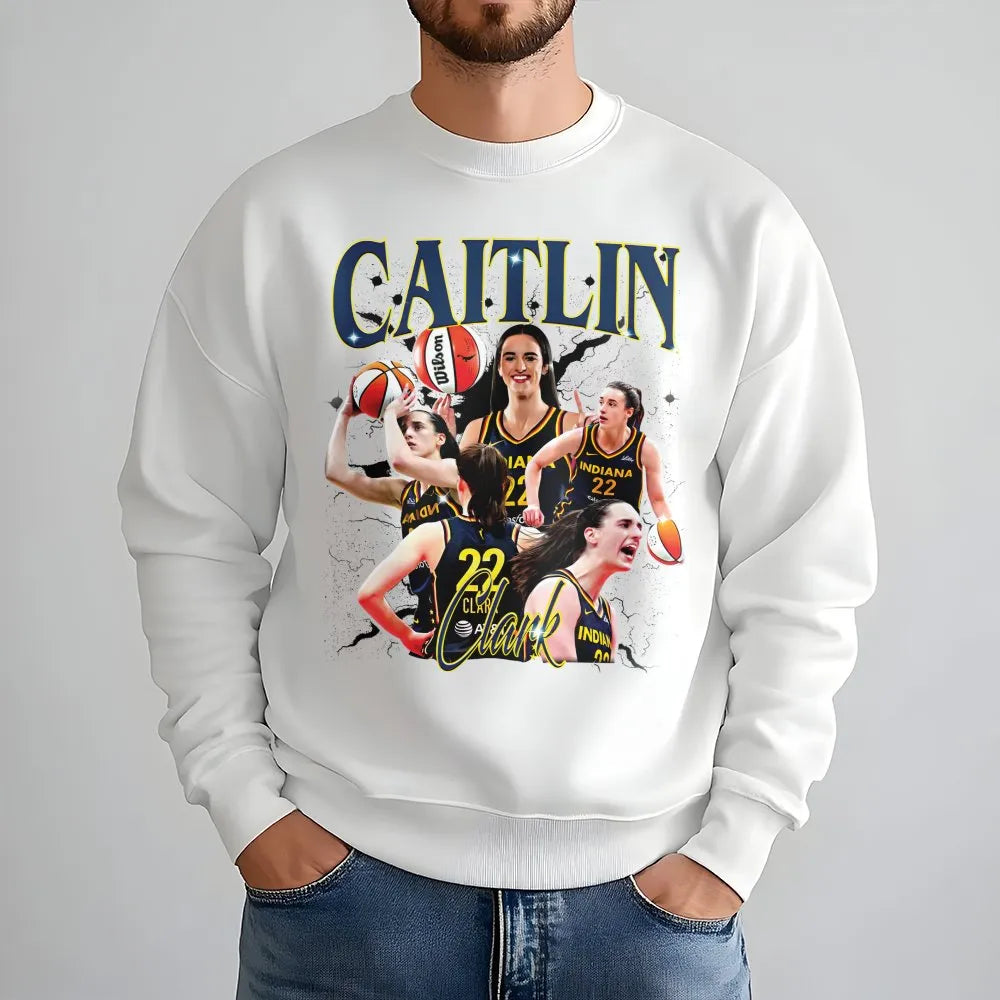Caitlin Clark Sweatshirt | Retro 90s Basketball Graphic | Premium Cotton Blend Crewneck | WNBA Indiana Fever Fan Gift for Bas