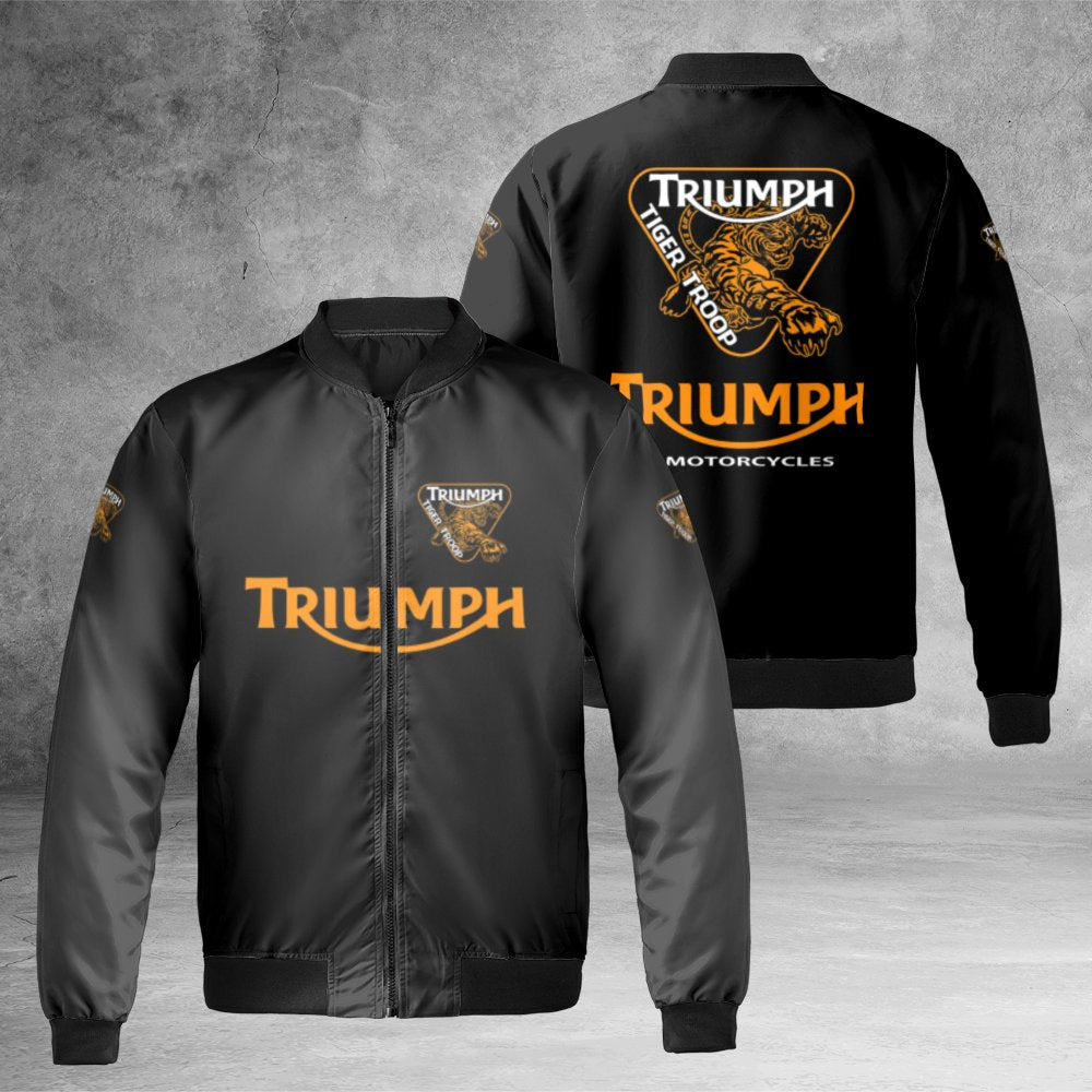 Triumph Motorcycles Bomber Jacket | Tiger Troop Logo Print | Durable Nylon Shell | Premium Biker Gift for Men and Women