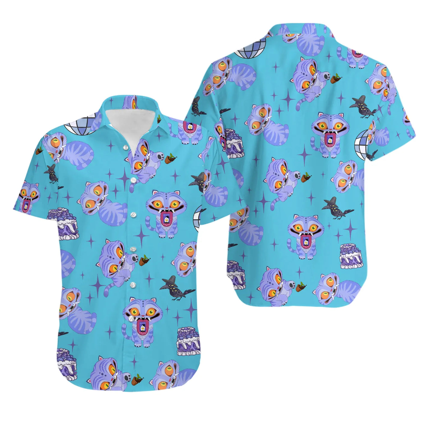 Kpop Tiger Hawaiian Shirt | Derpy Cartoon Demon Hunter Print | Lightweight Summer Aloha Top | Fun Quirky Gift for Anime Fans