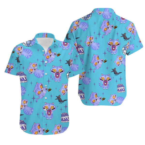 Kpop Tiger Hawaiian Shirt | Derpy Cartoon Demon Hunter Print | Lightweight Summer Aloha Top | Fun Quirky Gift for Anime Fans
