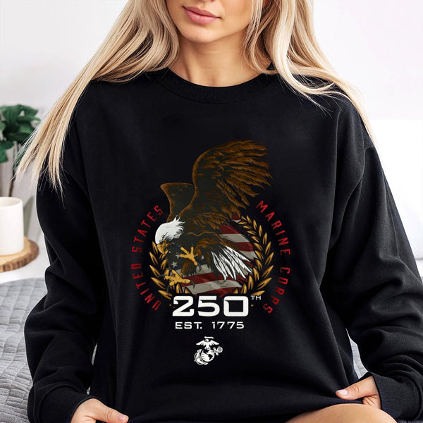 USMC 250th Anniversary Sweatshirt | Marine Corps 1775-2025 Eagle Globe Anchor Graphic | Premium Cotton Blend | Military Pride