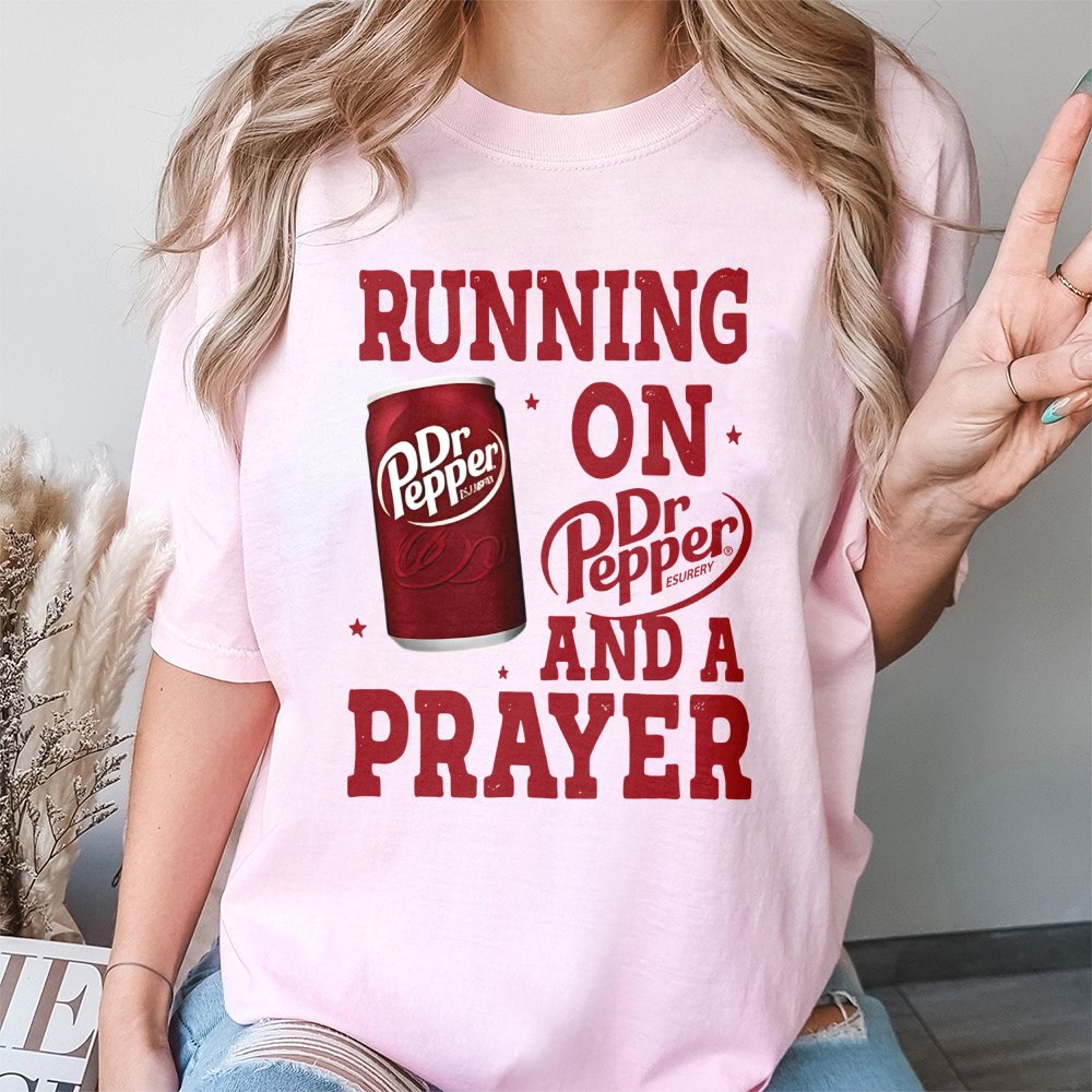 Running On Soda And A Prayer Graphic T-Shirt | Funny Caffeine Lover Quote | Premium Soft Cotton | Gift For Soda Addicts And C