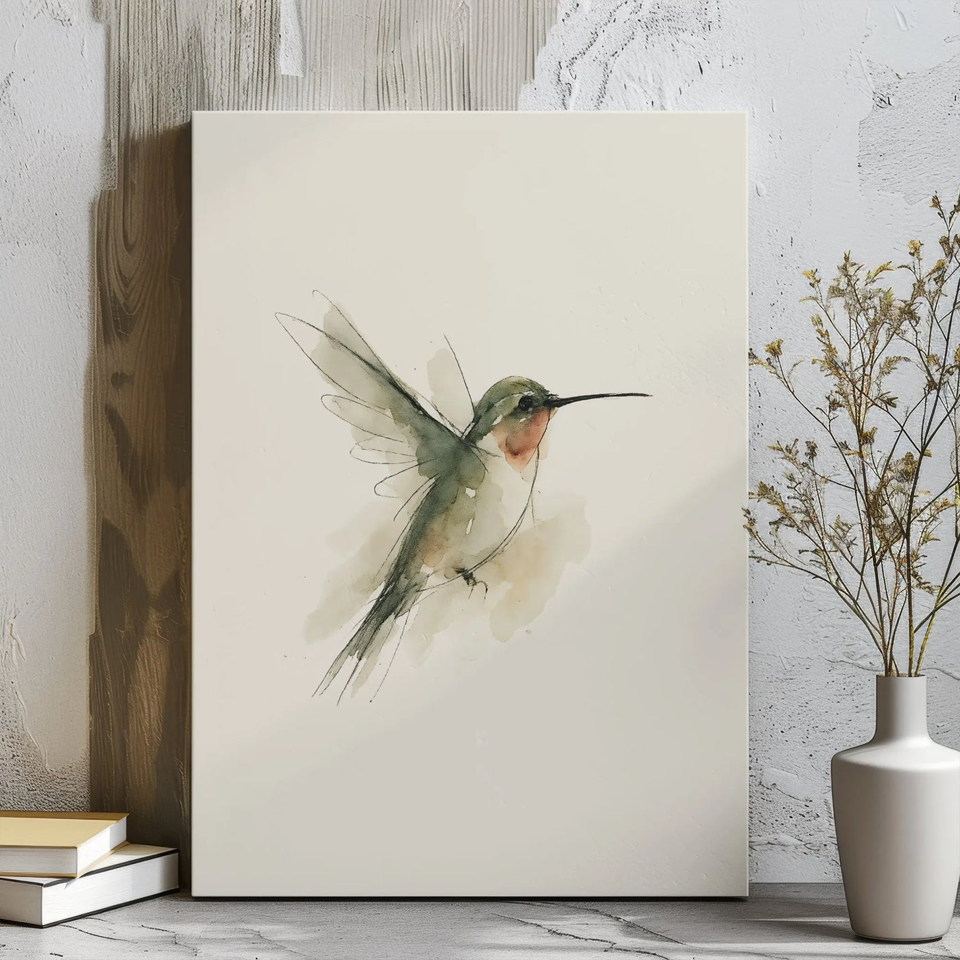 Minimalist Hummingbird Canvas Wall Art | Watercolor Sketch Bird Print | Premium 1.25-Inch Gallery Wrap | Elegant Home & Offic