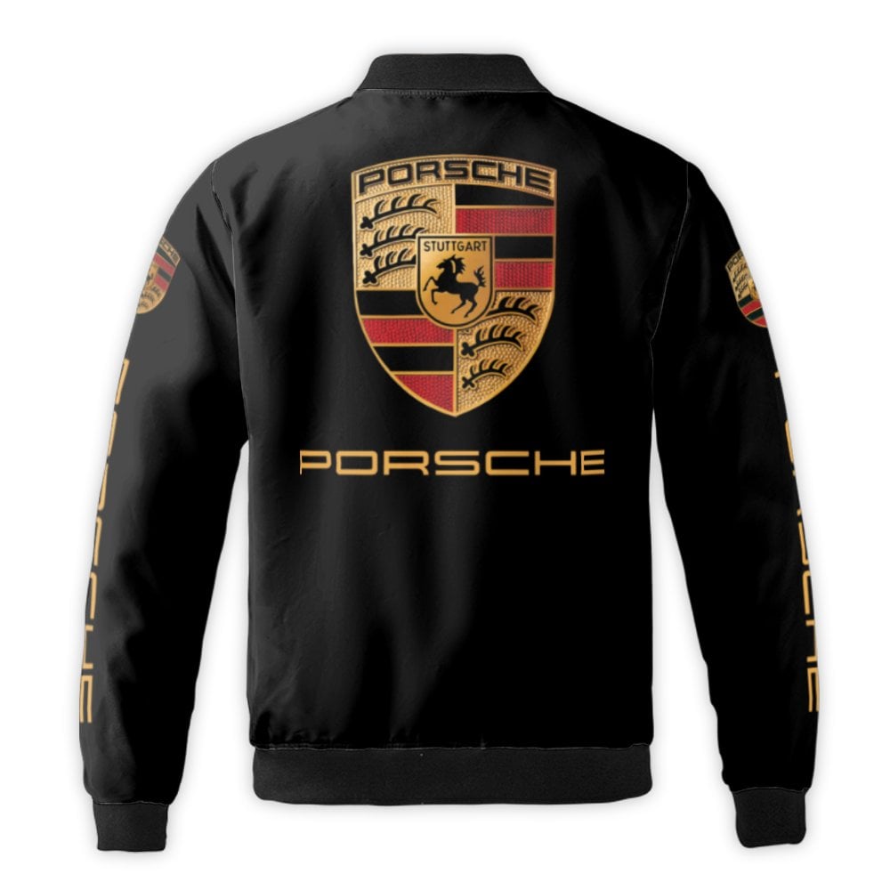 Porsche Logo Bomber Jacket | Premium Black Streetwear Coat | Nylon Windbreaker Utility | Luxury Car Enthusiast Gift