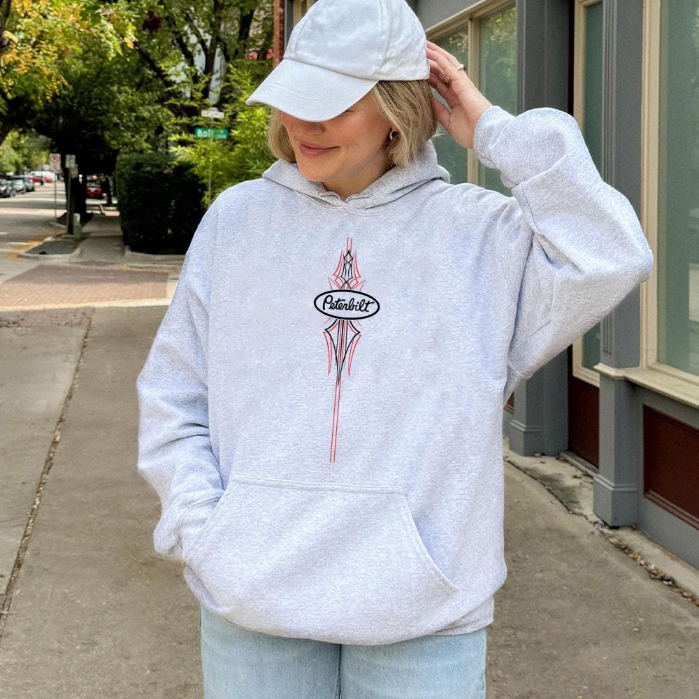 Peterbilt Pinstripe Hoodie | Classic Semi Truck Logo Graphic | Premium Cotton Blend | Gift For Truck Driver Enthusiast