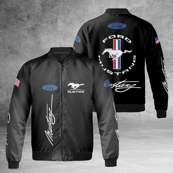 Ford Mustang Bomber Jacket | Classic Logo Graphic Print | Durable Nylon Outerwear | Premium Automotive Gift for Muscle Car En
