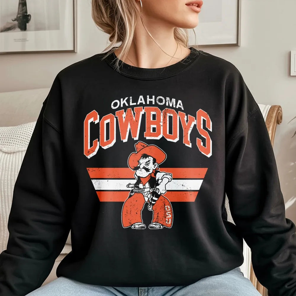 Oklahoma State Cowboys Sweatshirt | Vintage Mascot Graphic Print | Premium Cotton Blend | Unisex College Football Fan Apparel