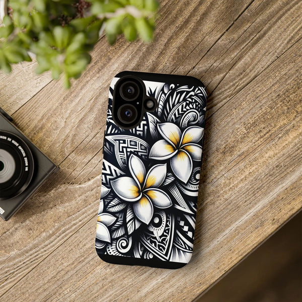 Polynesian Tribal Phone Case | Plumeria Flower Art Pattern | Dual-Layer Polycarbonate Protection | Premium Gift for Hawaii Lo