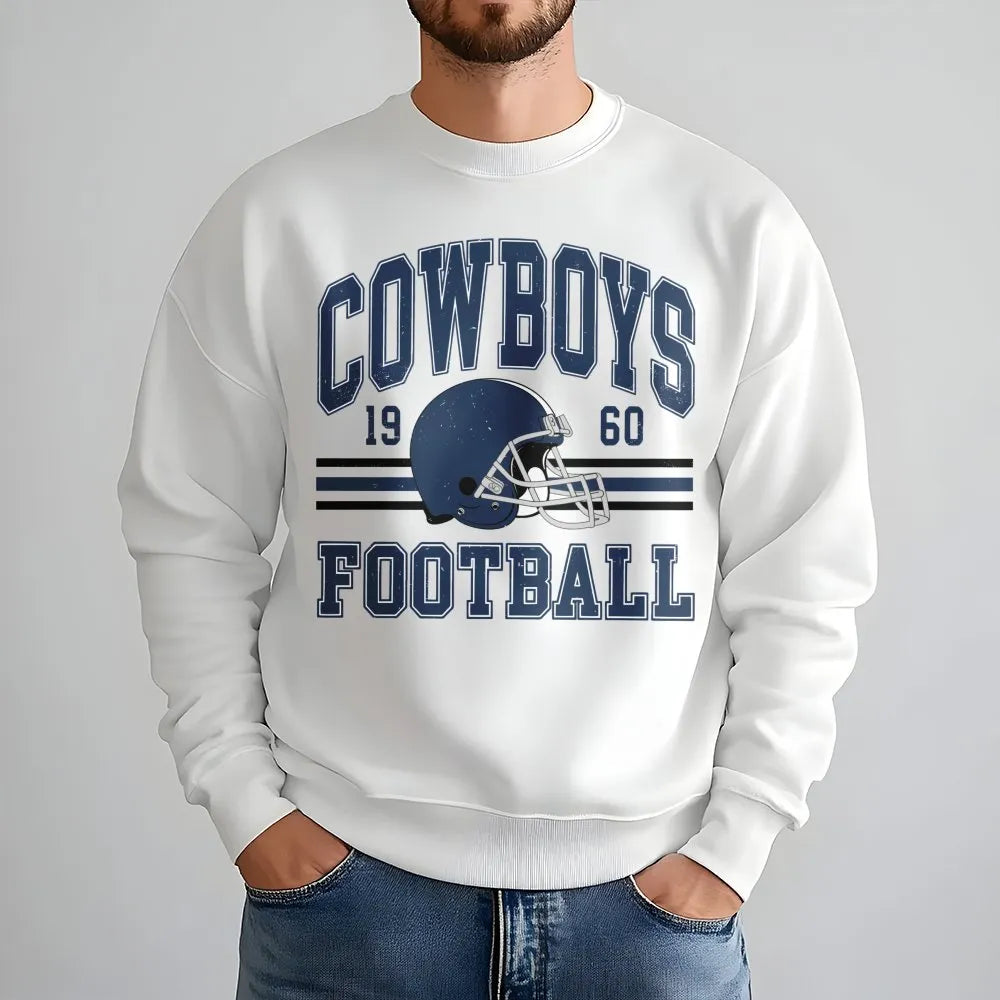 Cowboys Football Sweatshirt | Retro 1960 Varsity Graphic Print | Premium Cotton Blend | Gift for Dallas NFL Fans & Sports Ent