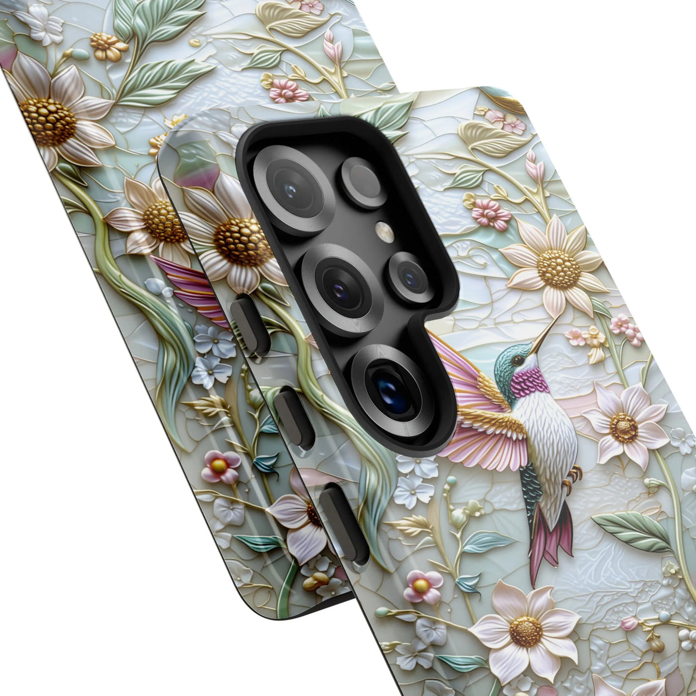 Hummingbird Floral Phone Case | Mosaic Stained Glass Art Style | Dual-Layer Polycarbonate Protection | Unique Gift for Her Sa