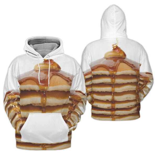 Pancake Stack 3D Hoodie | Realistic Breakfast Syrup Print | Soft Brushed Fleece Polyester | Fun Foodie Gift for Men and Women