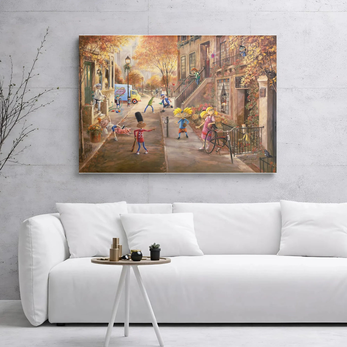 90s Cartoon Nostalgia Wall Art | Hey Arnold Streetball Cityscape Print | Premium Gallery Wrap Canvas | Unique Home Decor Gift