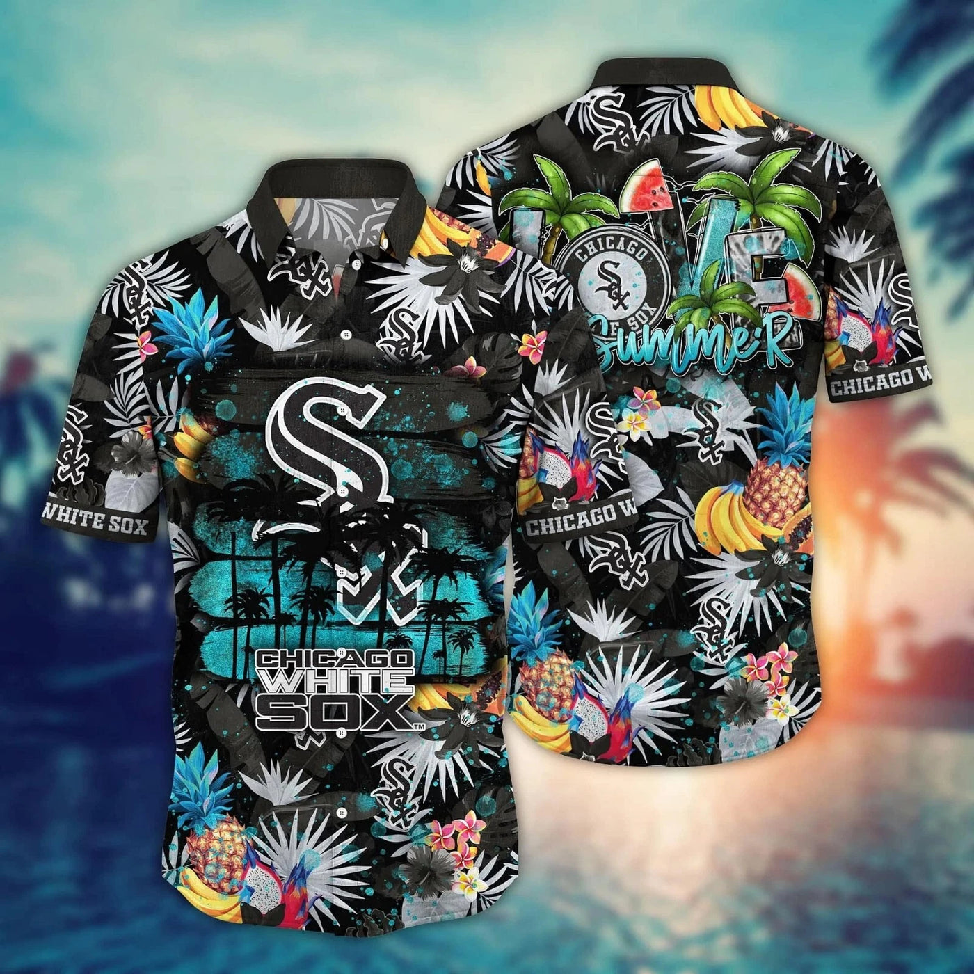 Chicago White Sox Hawaiian Shirt | Tropical Baseball Team Graphic Print | Lightweight Button Down | Summer Fan Gift For Adult