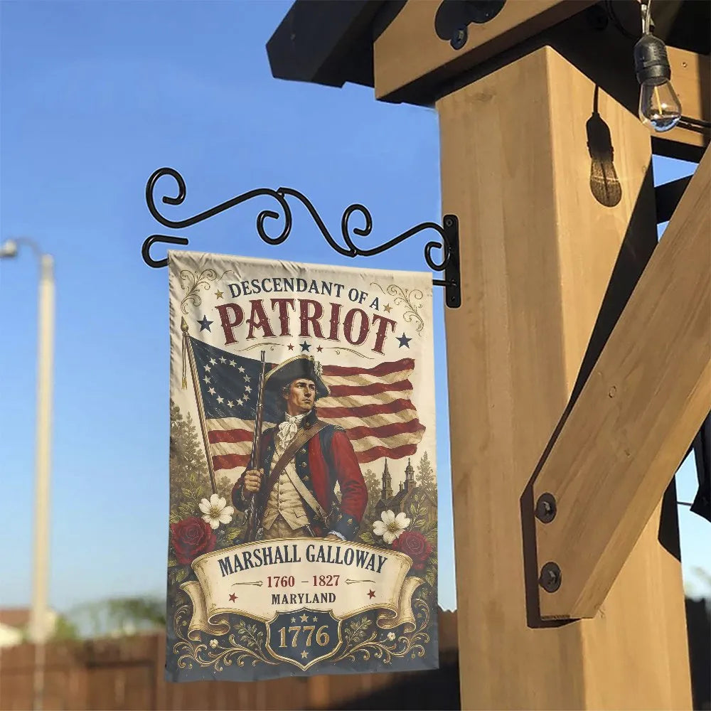 Personalized Descendant of a Patriot Garden Flag | Custom Revolutionary War Soldier Double Sided | Durable Weather Resistant 