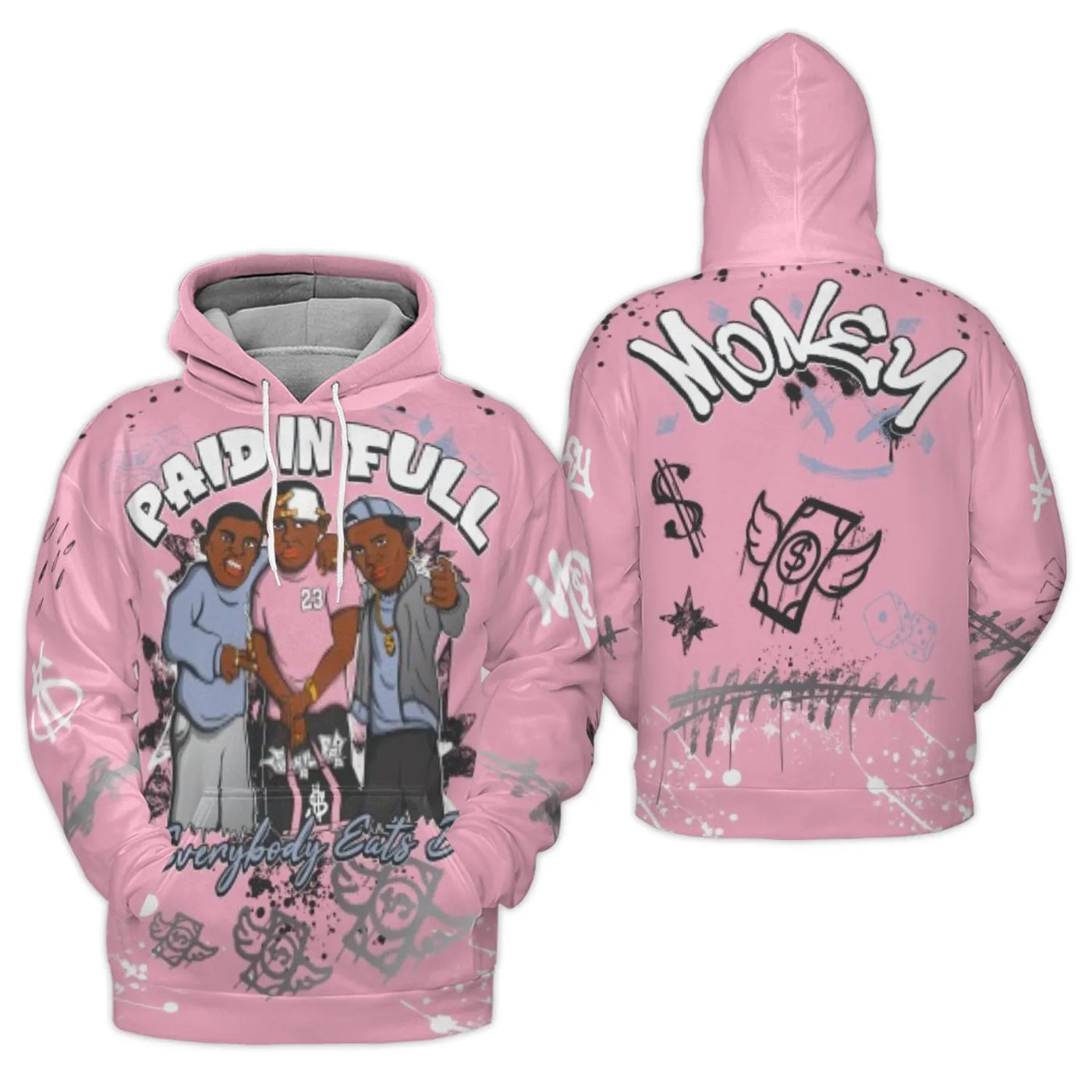 Paid In Full Graffiti Hoodie | Pink Streetwear Graphic Print | Premium Polyester Fleece | Unisex Casual Urban Sweatshirt Gift