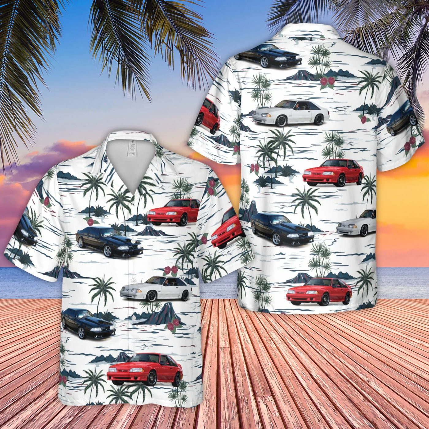 Classic Foxbody Mustang Hawaiian Shirt | Tropical Muscle Car Print | Lightweight Polyester Fabric | Collector's Gift for Men