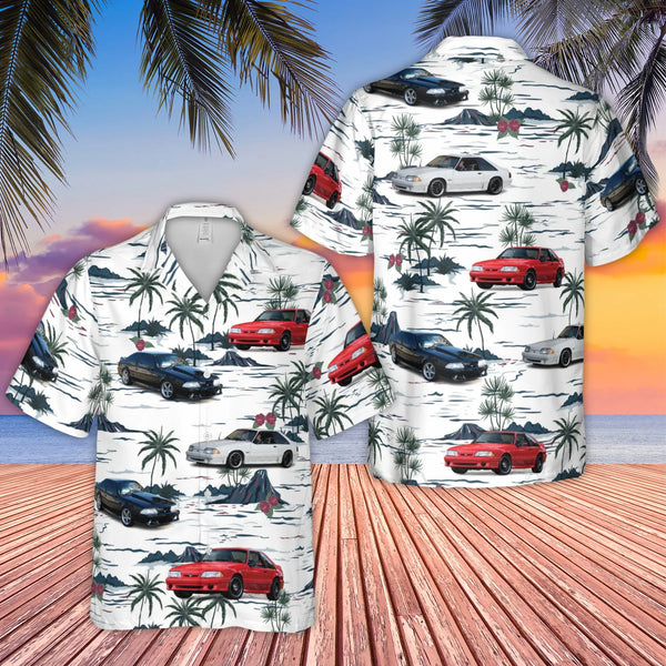 Classic Foxbody Mustang Hawaiian Shirt | Tropical Muscle Car Print | Lightweight Polyester Fabric | Collector's Gift for Men