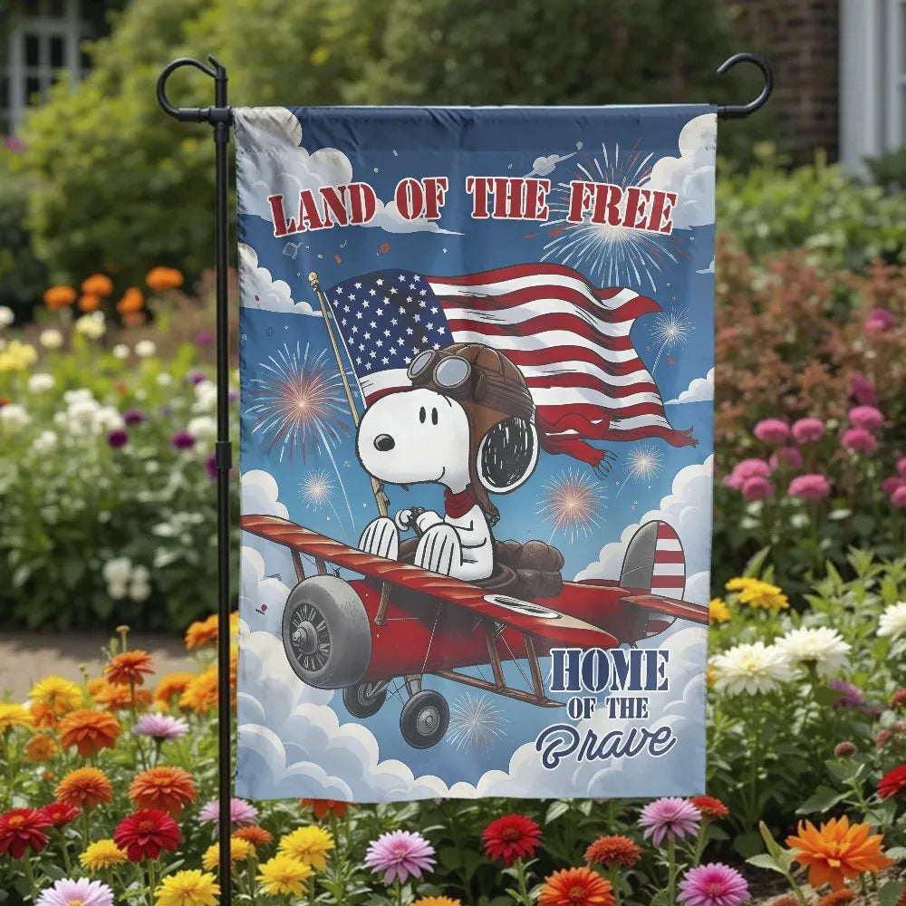 Patriotic Dog Pilot Garden Flag | Cartoon Flying Ace with American Flag | Premium Double Sided Polyester | 4th of July Outdoo