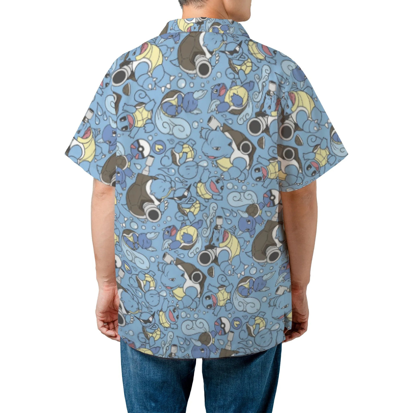Anime Water Turtle Evolution Hawaiian Shirt | All-Over Character Print | Premium Woven Polyester | Unique Summer Vacation Gif