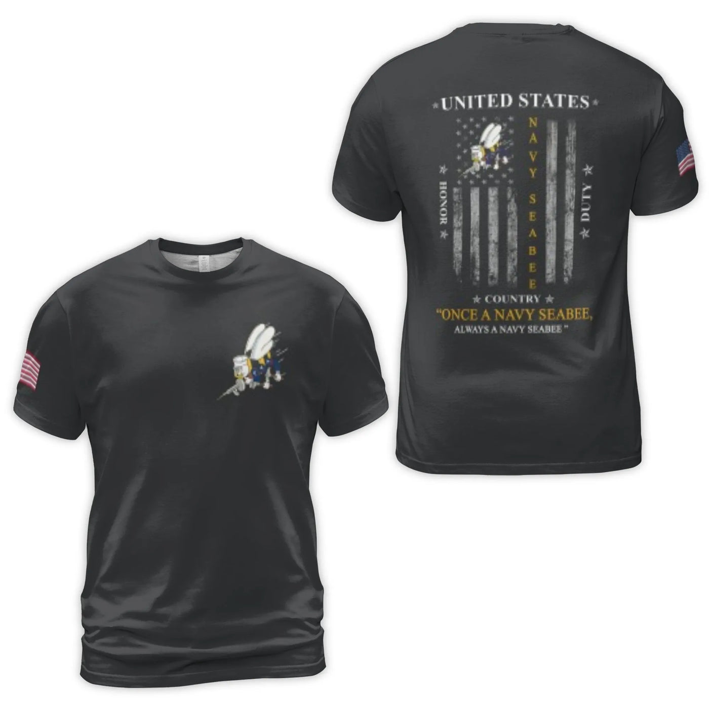 US Navy Seabee T-Shirt | American Flag Patriotic Veteran Design | Premium Polyester Spandex Blend | Perfect Gift for Navy Con
