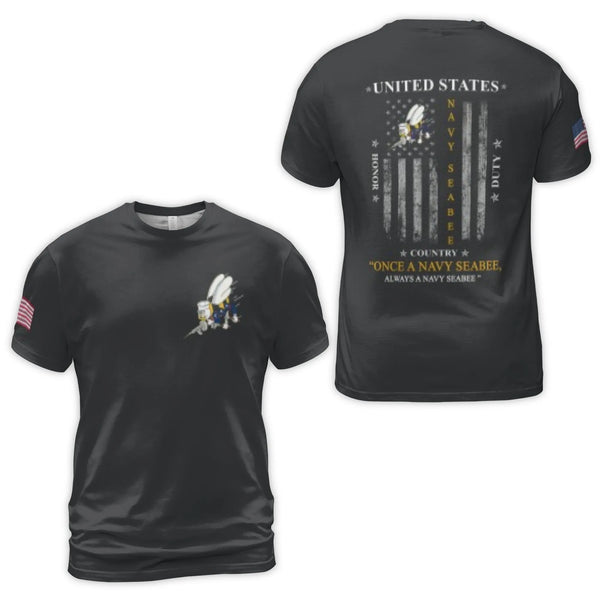 US Navy Seabee T-Shirt | American Flag Patriotic Veteran Design | Premium Polyester Spandex Blend | Perfect Gift for Navy Con