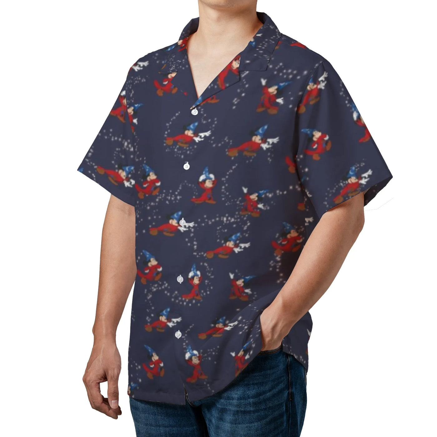 Sorcerer Mickey Hawaiian Shirt | Fantasia All-Over Print Button Up | Premium Lightweight Polyester | Vacation Beachwear Gift 