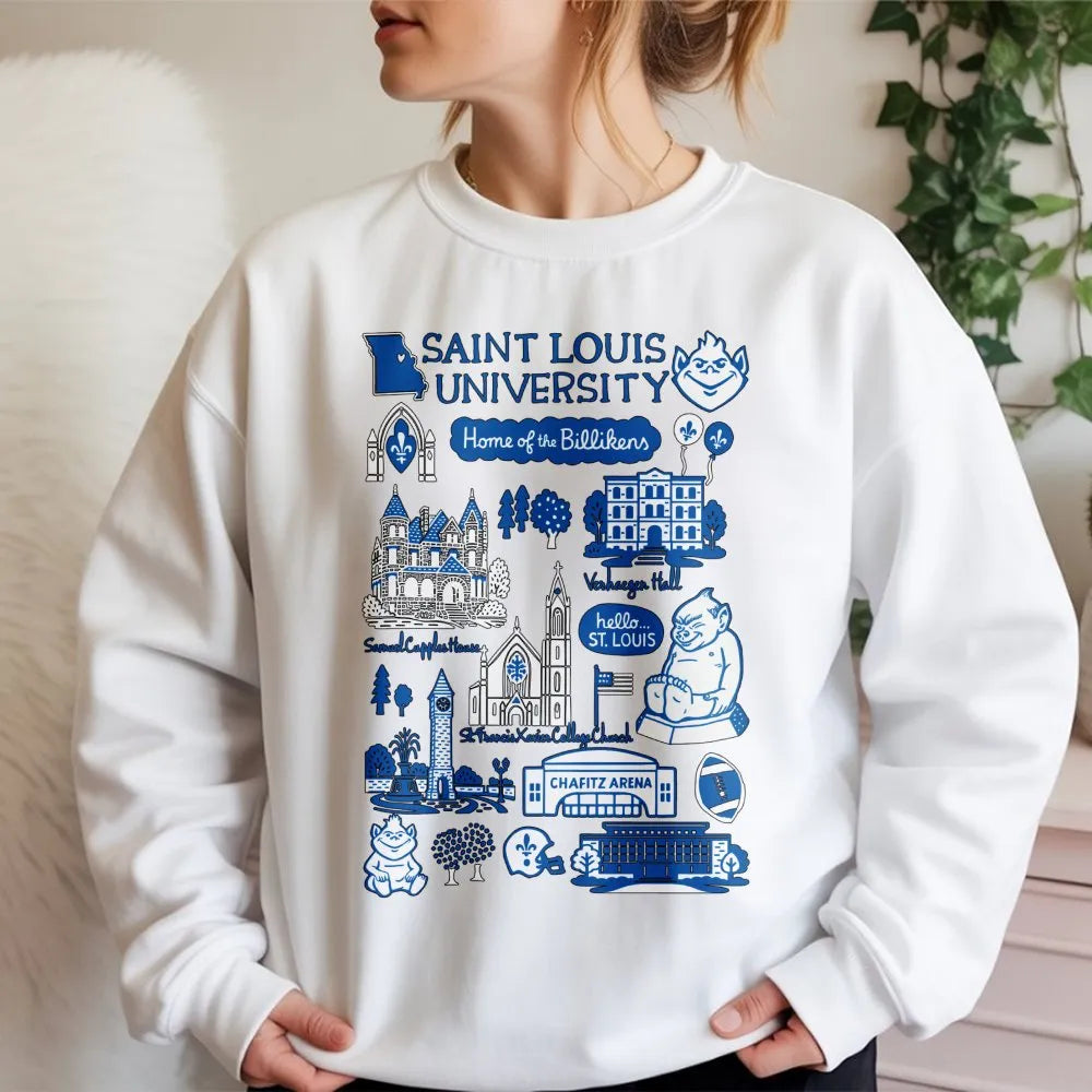 Saint Louis University Sweatshirt | SLU Billikens Campus Landmarks Collage | Premium Cotton Blend | University Alumni Gift