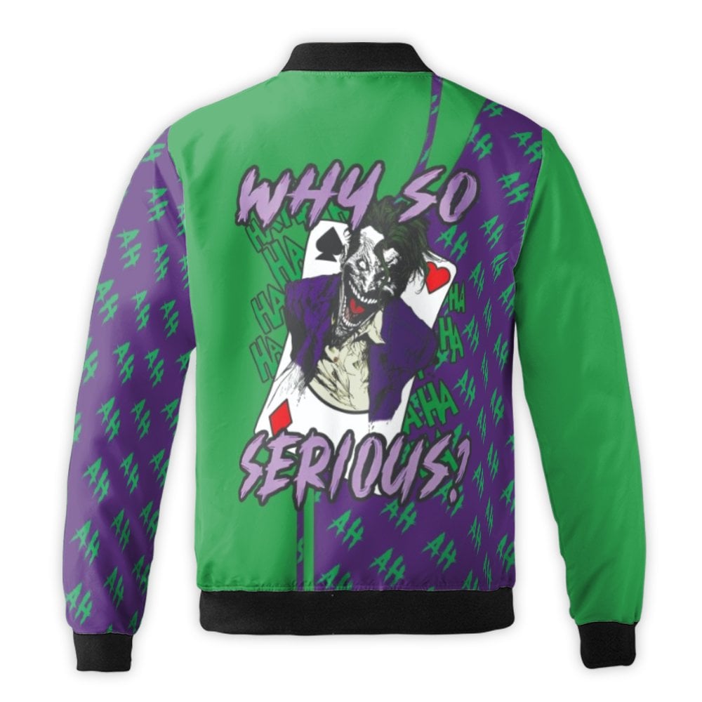 Villain Graphic Bomber Jacket | Why So Serious Joker Quote Print | Durable Nylon Streetwear | Unisex Premium Comic Book Fan G