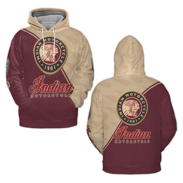 Indian Motorcycle Hoodie | Classic 1901 Headdress Logo Print | Premium All-Over 3D Brushed Fleece | Biker Gift for Men and Wo