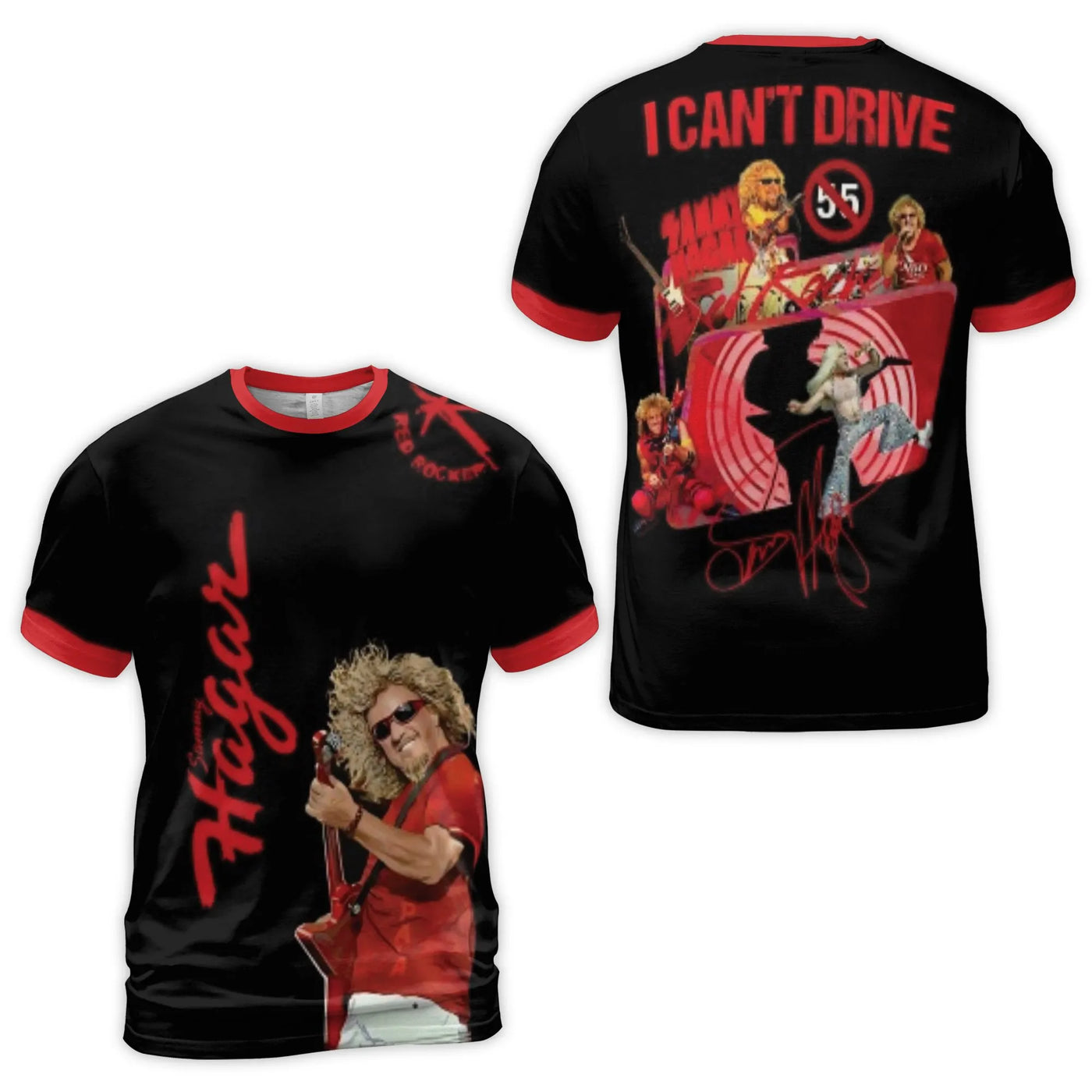 Sammy Hagar 3D Graphic T-Shirt | I Can't Drive 55 Red Rocker Design | Premium Polyester Spandex Blend | Classic Rock Music Fa