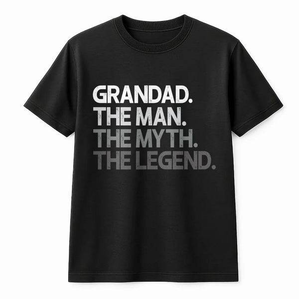 Grandad The Man The Myth The Legend T-Shirt | Vintage Graphic Print | 100% Cotton Premium Comfort | Funny Gift for Grandpa, F
