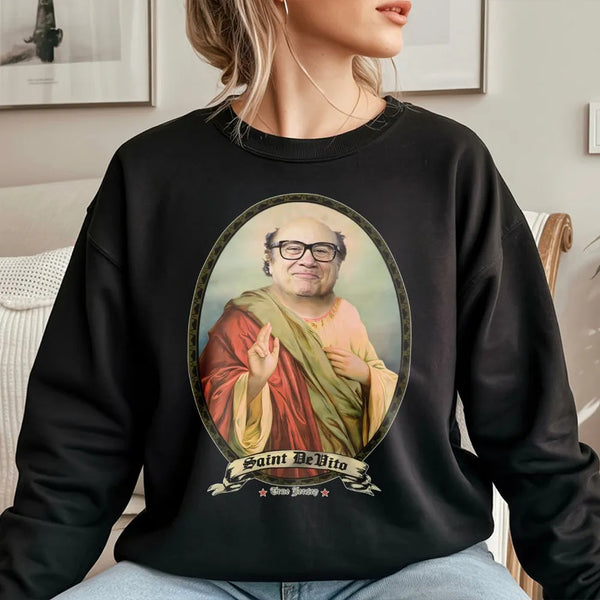 Saint Danny Devito Sweatshirt | Funny Celebrity Meme Graphic Print | Premium Cotton Blend | Unisex Pop Culture Gift For Fans