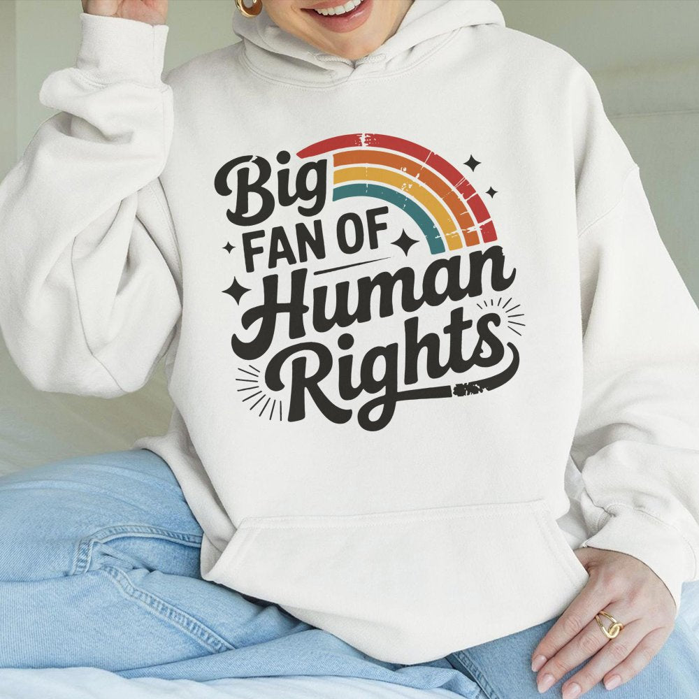 Big Fan Of Human Rights Hoodie | Retro Rainbow Aesthetic Graphic | Premium Cotton Blend | Equality Activist Gift For Social J