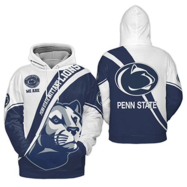 Penn State Nittany Lions 3D Hoodie | All-Over Mascot Print Design | Soft Brushed Polyester Fleece | Unisex Apparel For Colleg